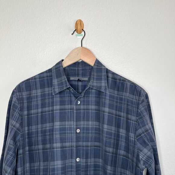 John Varvatos Mens Blue Plaid Long-Sleeve Cotton Button-Up Shirt Size Small - Picture 3 of 12
